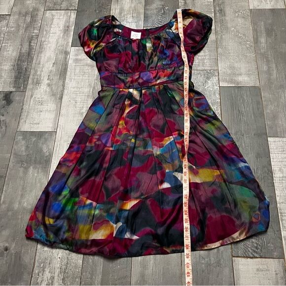 VTG 90s SILK Babydoll DRESS SUZI CHIN MAGGY PINK PURPLE WATERCOLOR CAP SLEEVE 4 - Picture 11 of 13